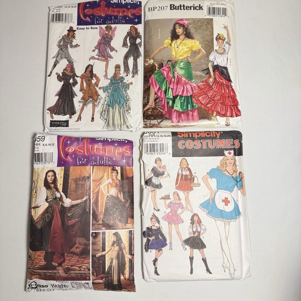 Vintage Costume Sewing Patterns Lot of 4 Various Costumes & Sizes Halloween